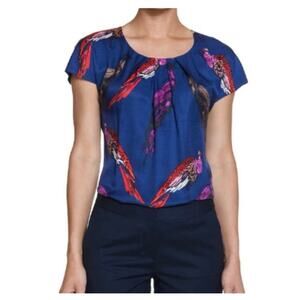 NWT Boden Navy Silk Peacock Pattern Blouse Size 8